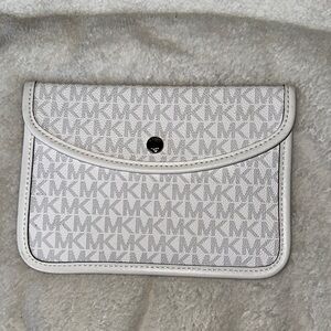 Michael Kors White Monogram envelope style Clutch silver hardware